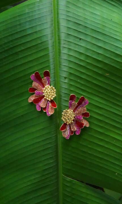 Sculpted Bloom Earrings - Red
