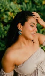 Sculpted Bloom Earrings - Blue - Image 2