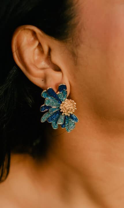 Sculpted Bloom Earrings - Blue