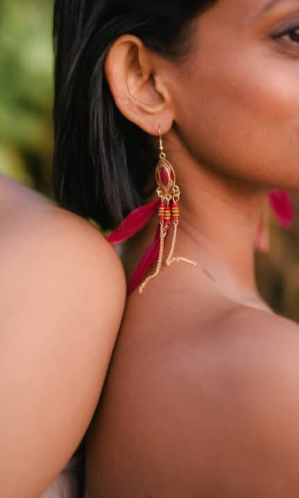 Nomadic Feather Earrings - Deep red